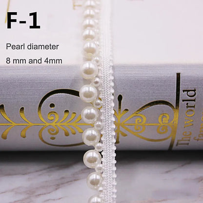 1yard/lot White black Pearl Bead lace Ribbon Tape lace fabric Trim Ribbons for DIY Sewing Garments Handmade Clothing Accessor