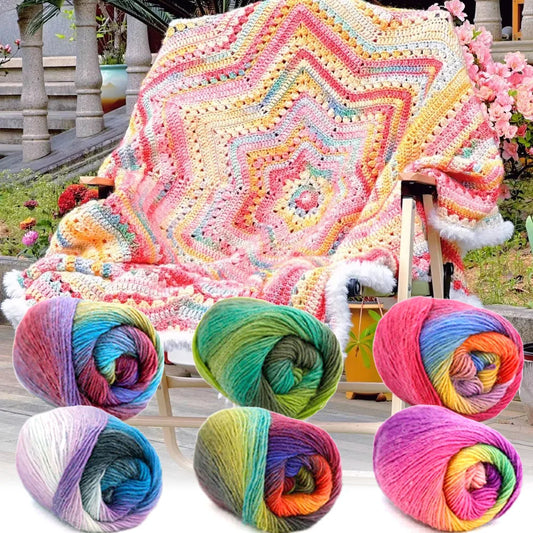 Crochet Yarn, 100% Pure Wool Fiber, Rainbow Gradient 50g Ball, Hand Knitting, Crochet Projects, DIY Scarf, Shawl, Sweater Cra