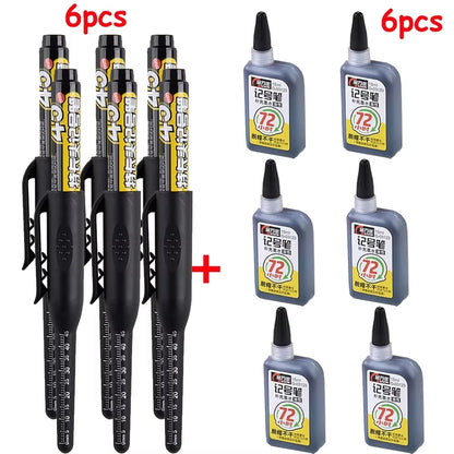 1-6Pcs 45mm Waterproof Long Head Nib Deep Hole Markers Pen Tile Carpenter Pen Multi-purpose for Woodworking Black/Blue/Red In
