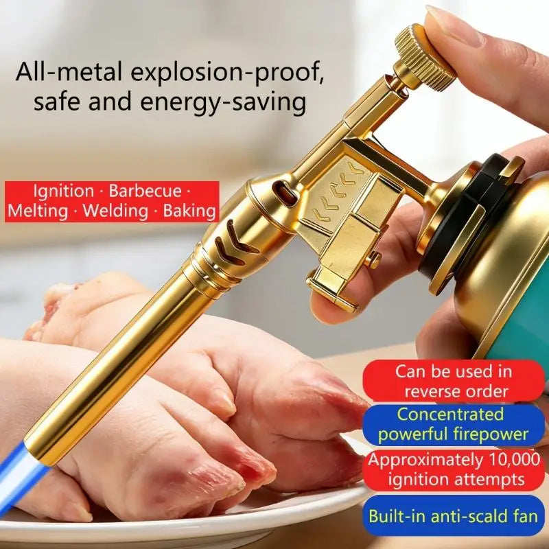 Portable Gold Copper Gas Welding Torch High Temperature Flame for BBQ Cooking Brazing