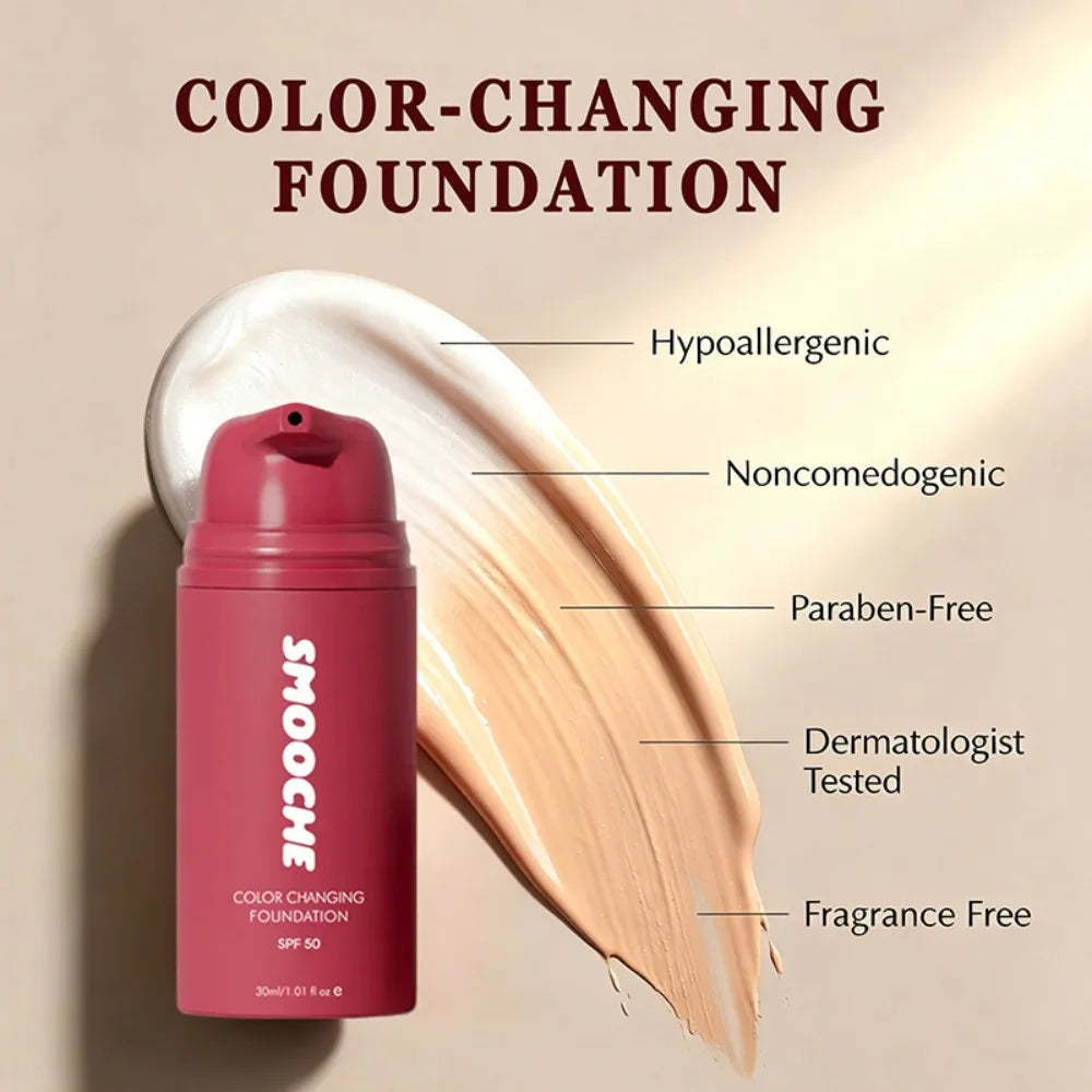 SMOOCHE Color Changing Foundation SPF15 Long-lasting Makeup Base Hydrating Lightweight Magic Waterproof Coverage Face Skin To