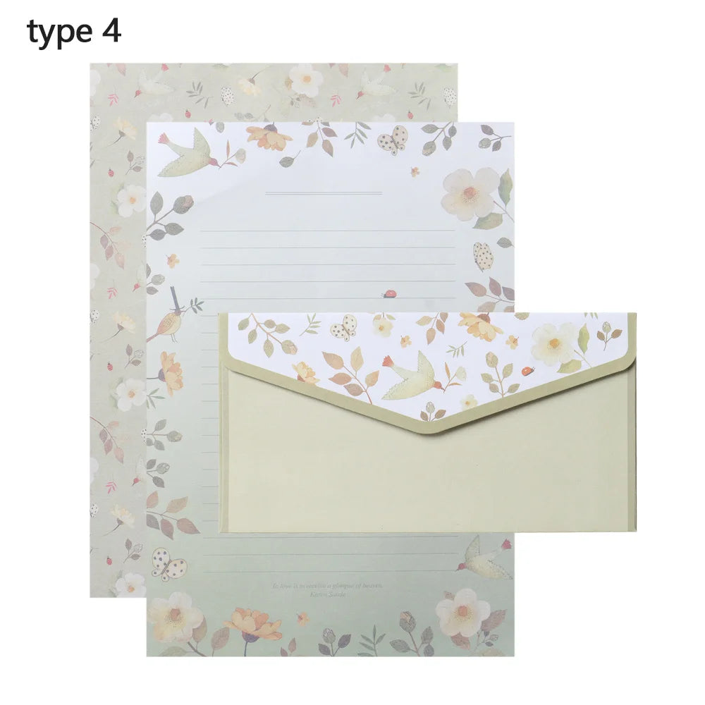 6Pcs Differrent Design Writing Paper With 3Pcs Envelopes Cartoon Pattern Vintage Floral Letter Stationery School Office Suppl