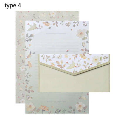 6Pcs Differrent Design Writing Paper With 3Pcs Envelopes Cartoon Pattern Vintage Floral Letter Stationery School Office Suppl