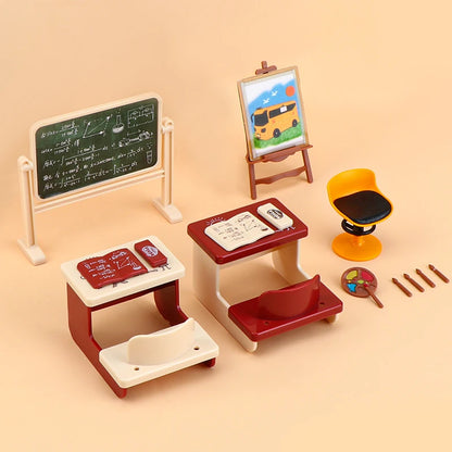 Mini Classroom Doll House Desk Chair Chalkboard Miniature School Playset Furniture Accessories Model Decoration For Kid Toy G