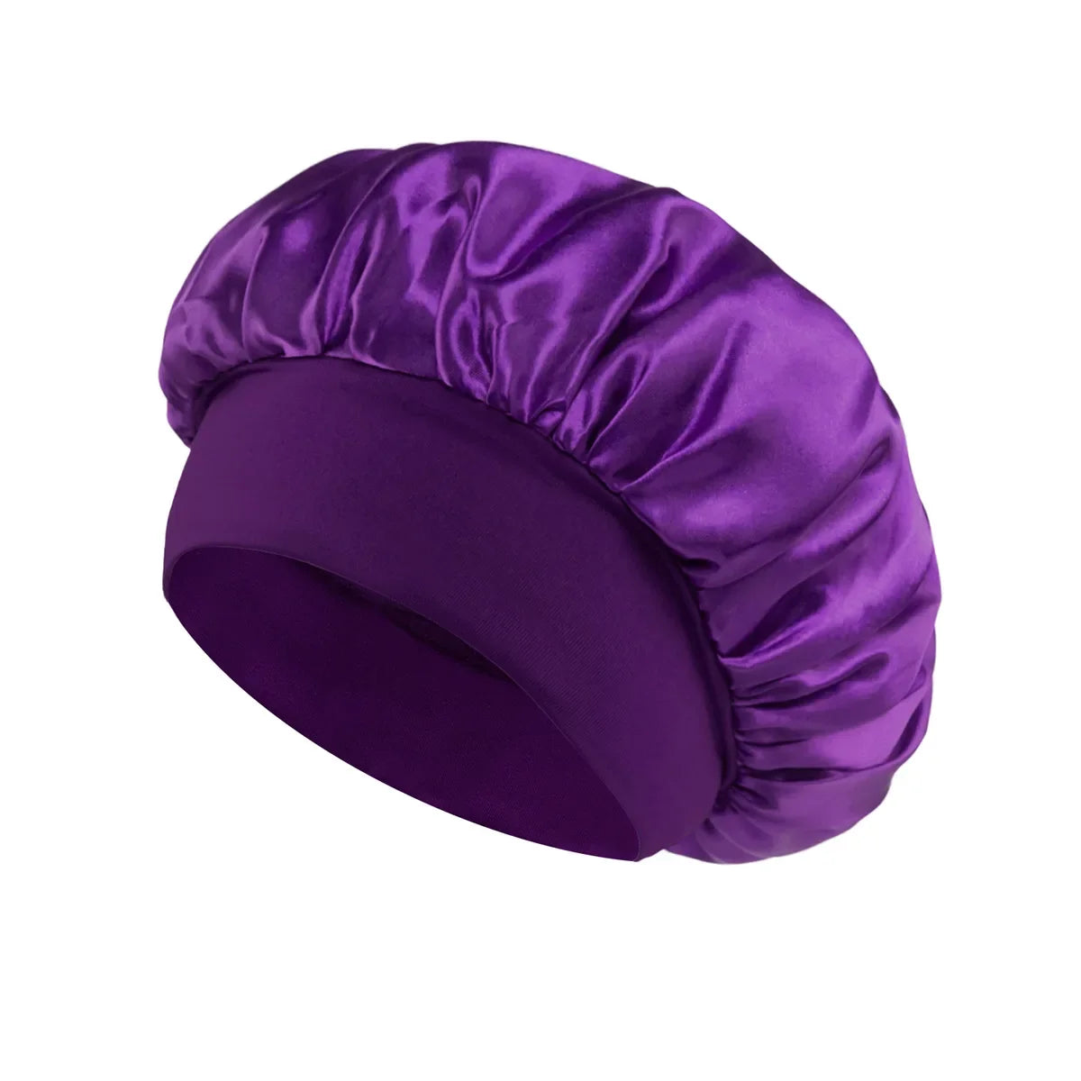 Women Satin Bonnet Hair Bonnet for Sleeping Hair Care Silk Bonnets Solid Wide-brimmed Sleeping Hat with Elastic Soft Band - p
