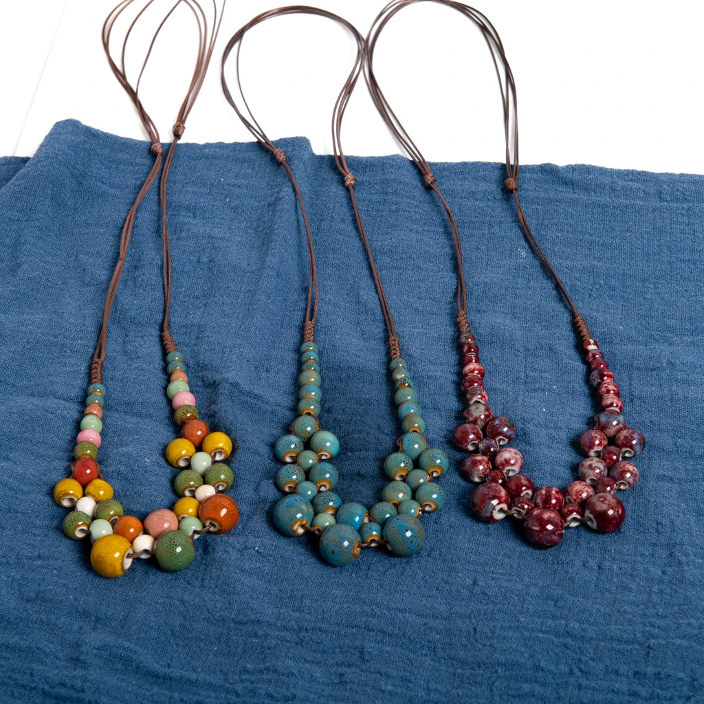 Colorful Handmade Ceramic Necklace Multilayer Adjustable Boho Vintage Jewelry Unique Statement Accessory for Women 198