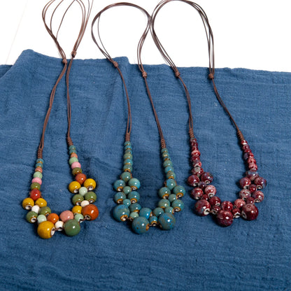 Colorful Handmade Ceramic Necklace Multilayer Adjustable Boho Vintage Jewelry Unique Statement Accessory for Women 198