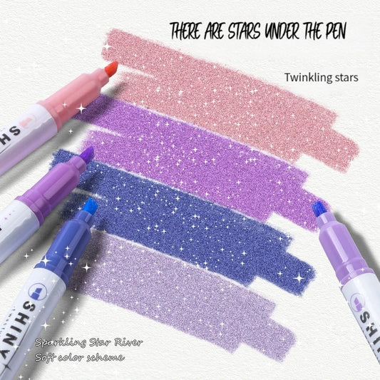4 Colors/box Kawaii Glitter Highlighter Pen Pastel Fine Pastel Highlighter Marker Scrapbook Painted Stationery School Supplie
