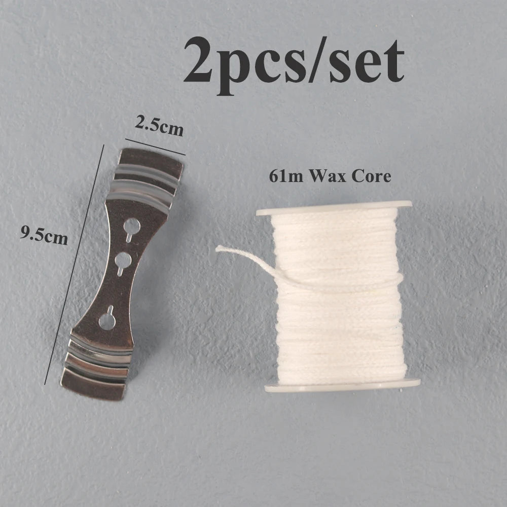 Smokeless Candle Wicks 2.6-20cm Pre-Waxed Cotton Core Wicks with Metal Sustainer Tabs DIY Handmade Candle Making Tools - 61m 