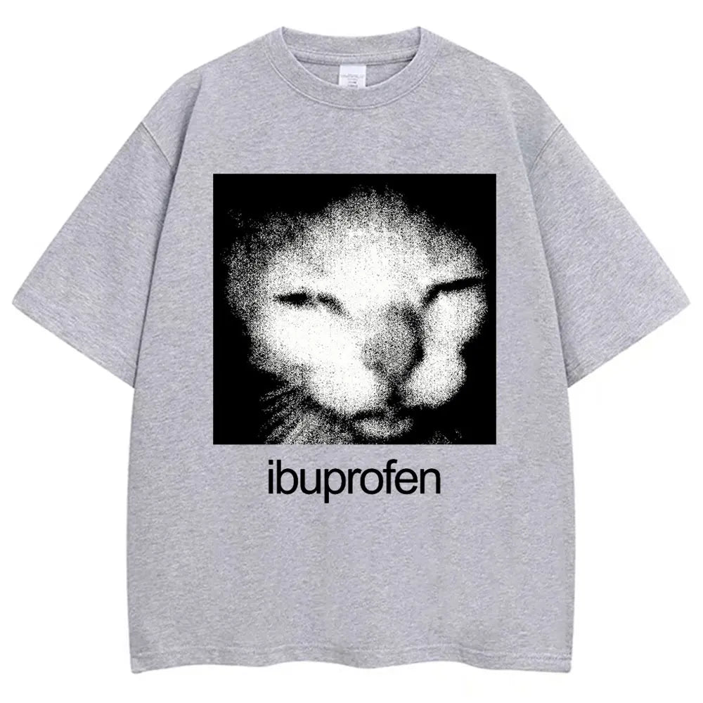 Vintage Funny Ibuprofen Cat Graphic T-shirt Humor Fashion T-shirt Casual T-shirt WoClothing Harajuku