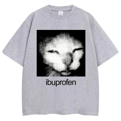 Vintage Funny Ibuprofen Cat Graphic T-shirt Humor Fashion T-shirt Casual T-shirt WoClothing Harajuku