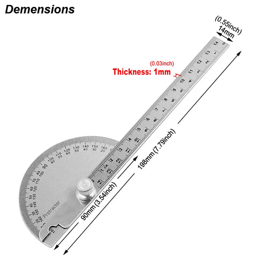 Angle Meter Measure Protractor Ruler Metal Finder 180 Degree Guage Goniometer Stainless Steel Woodworking Wood Measurement To