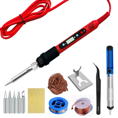 80W Soldering iron kit adjustable temperature LCD solder welding tools Ceramic heater soldering tips Tweezers soldering wire 