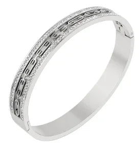 Stainless Steel With Zirconia Bracelet Bangle Simple Jewelry - B14 Silver