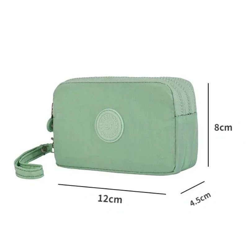 Mini Nylon Coin Purse Key Bag Women Wallets Zipper Waterproof Portable Three Layer Card Holder Female Girl Handbag Headphone 