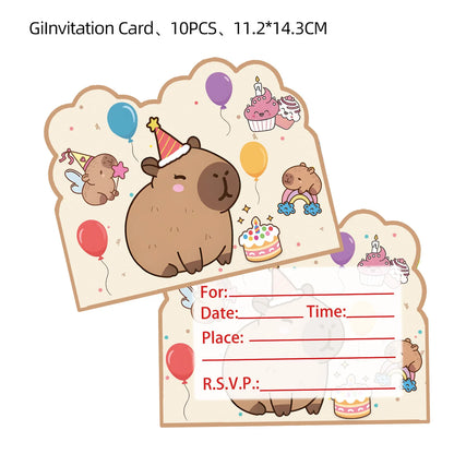 Birthday Decoration Capybara Birthday Invitation Card Cup Tablecloth Plate Napkin Poster Baby Shower Birthday Girl Party Favo