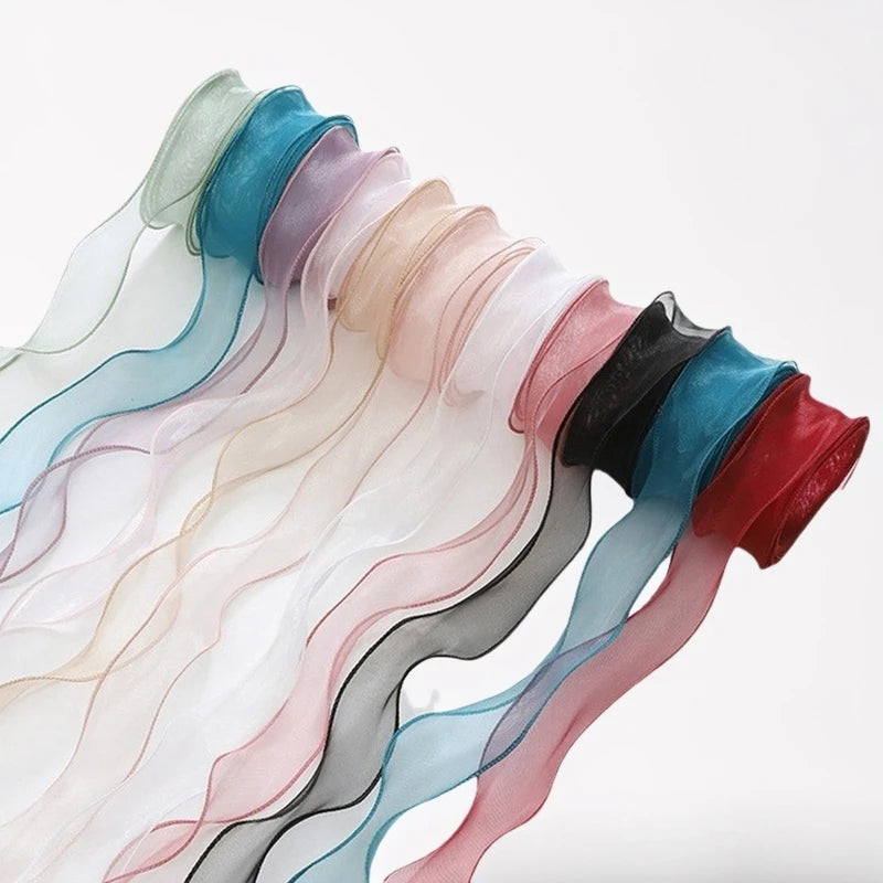 10Yards Fishtail Chiffon Ribbon Wavy Edged Organza Ribbon For DIY Crafts Bouquet Gift Wrapping Wedding Decoration Sewing Acce