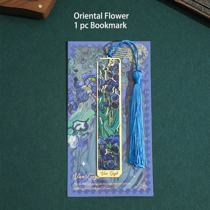 1 pc Retro Floral Painting Metal Bookmark Hollow Bronzing Bookmark With Tassel For Book Club Reader Writers Book Lovers Stude