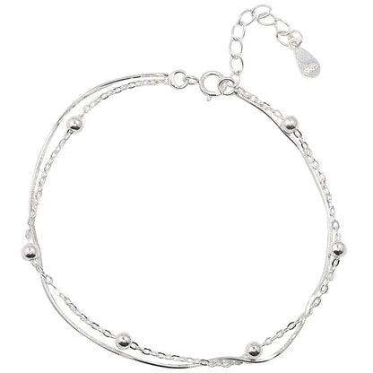 925 Sterling Silver Round Ball Lucky Bracelets Woman Double-Layer Snake Chain Hot Jewelry Wedding Jewellery