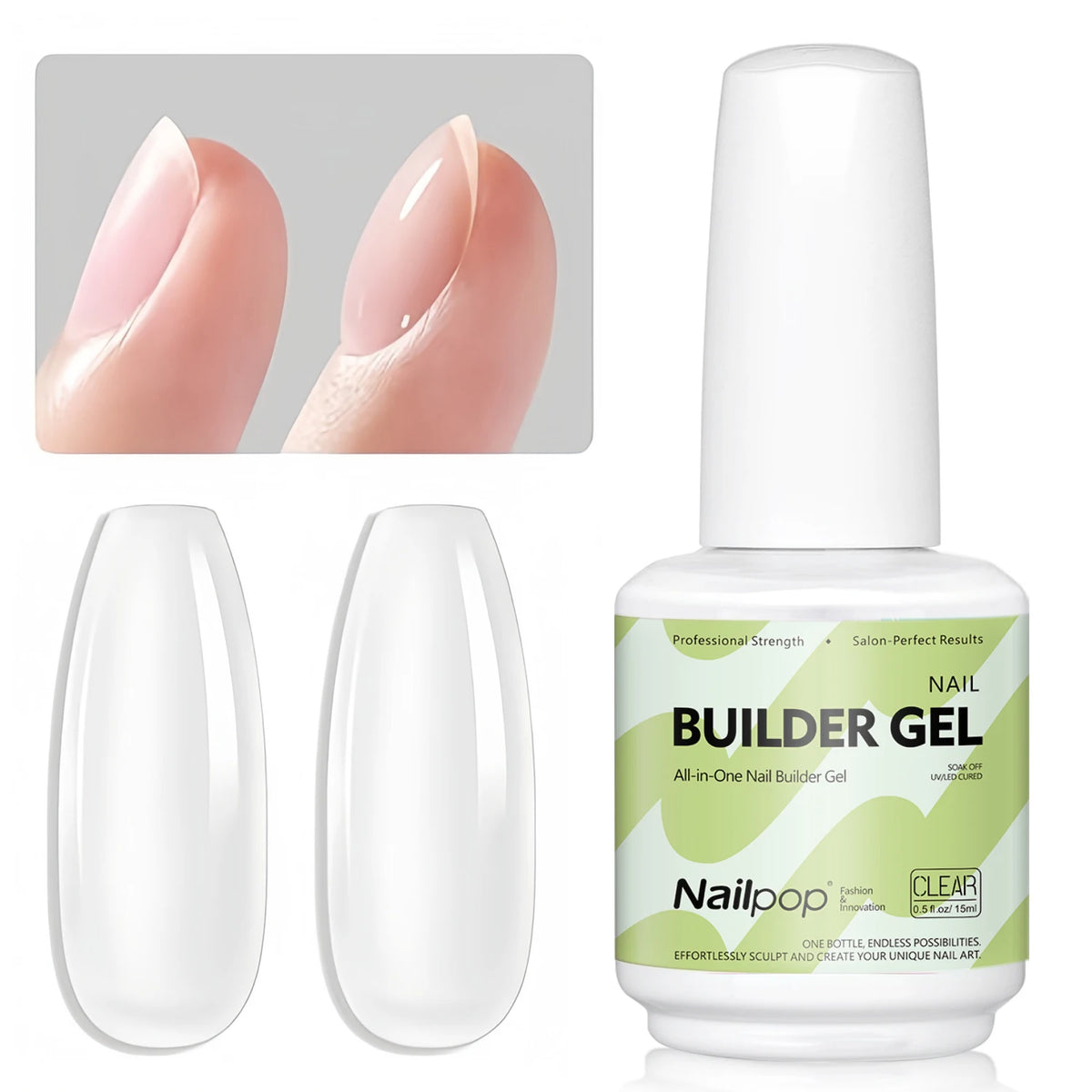 Nailpop 7IN1 Multi-Functional Builder Gel 4Colors Extension Strength Apex Building Base for Beginner Friendly Manicure 15ml