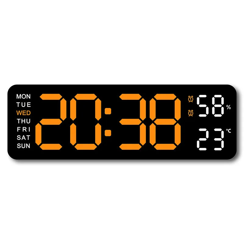 9 Inch Large Digital Wall Clock USB Powered TEMP Humidity Week Auto Dimmer DST Table Clock 12/24H Electronic LED Alarm Clock 