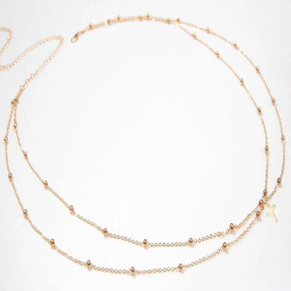 Fashion Double Layer Beaded Waist Chain for Women Simple Gold Color Metal Cross Round Bead Body Chain Bikini Jewelry Acessori