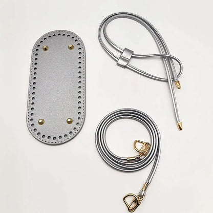 3Pcs DIY Purse Making Kit with Chain PU Leather Bucket Bag Base & Shoulder Strap Crochet Handbag Accessories ﻿ - 3Pcs Silver 