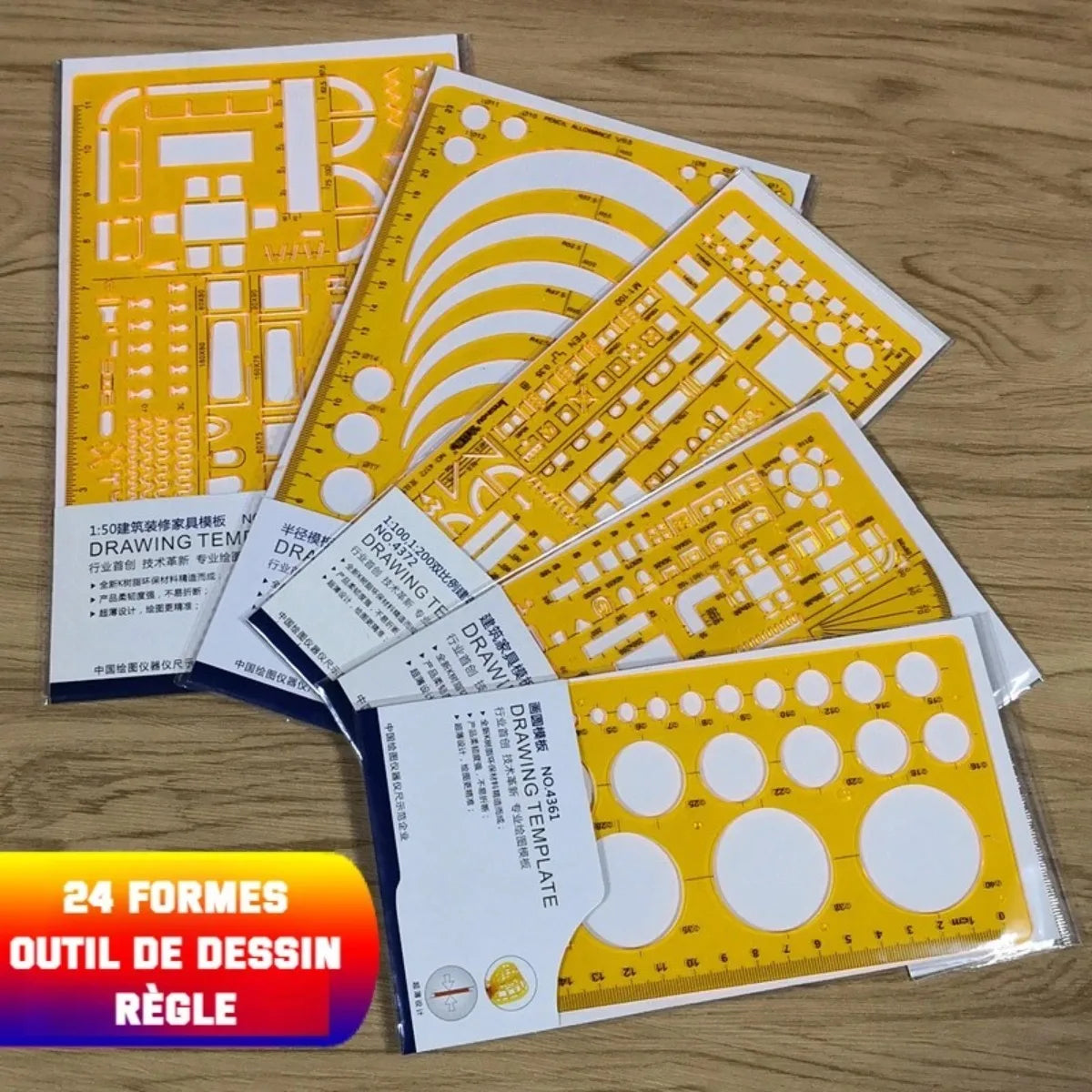Architectural Drafting Template Set - Round & Oval Shapes, Resin Design Rulers for Furniture and Building Plans, Office Suppl