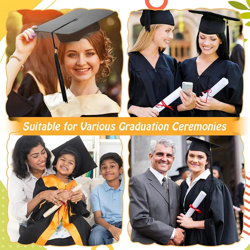 2025 Graduation Hat Black Adult Bachelor Caps with Tassels University Master Congratulation Graduation Party Decoration Suppl
