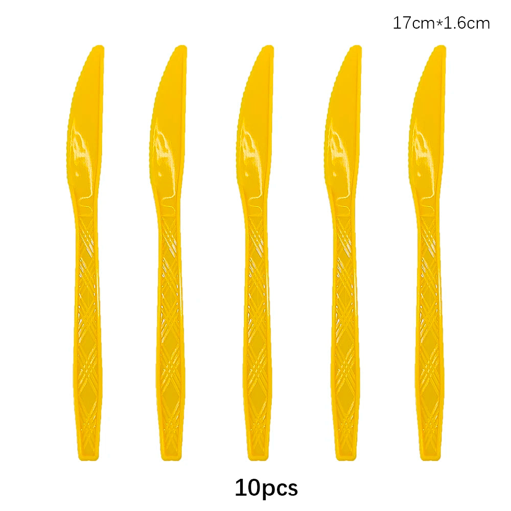 Disposable Knife Fork Spoon Cutlery Set Pink Blue Disposable Tableware Birthday Party Decorations Wedding Baby Shower Supplie