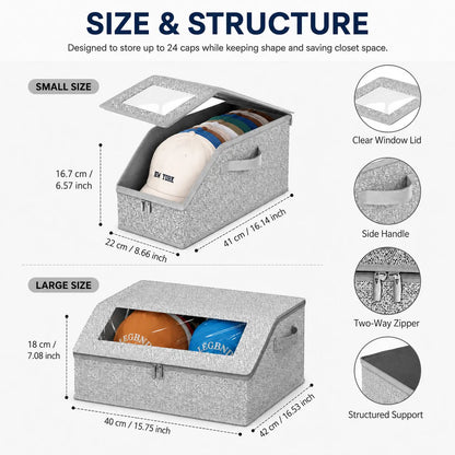 Hat Storage Box For Baseball Caps Clear Window Closet Organizer Dustproof Cap Holder Bag With Zipper Holds 24 Hats