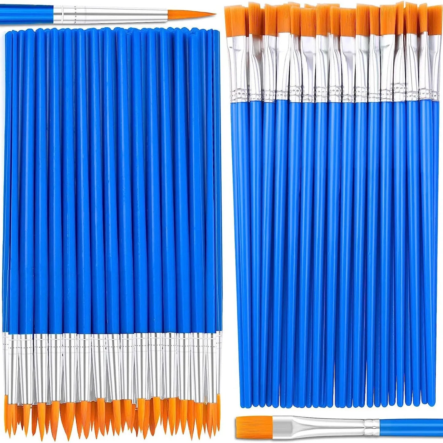 20-200Pcs Painting Brushes Set Art Round Flat Nylon Hair Paint Brush for Oil Acrylic Watercolor Kids/Artists/Beginners/Studen