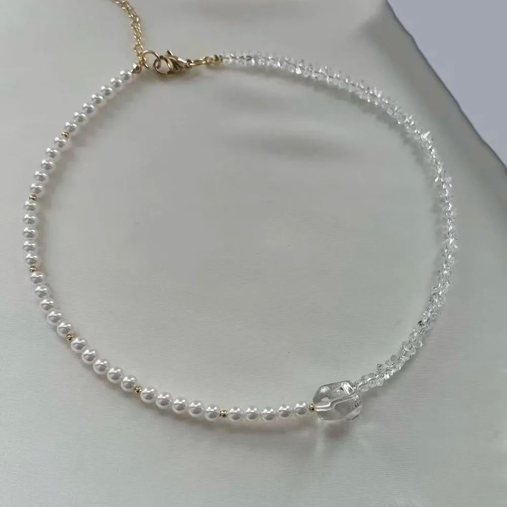 Fashion Tassel Chain Pendant Necklace For Women Boho Transparent Crystal & Imitation Pearl Chain Jewelry Valentine's Gift N05