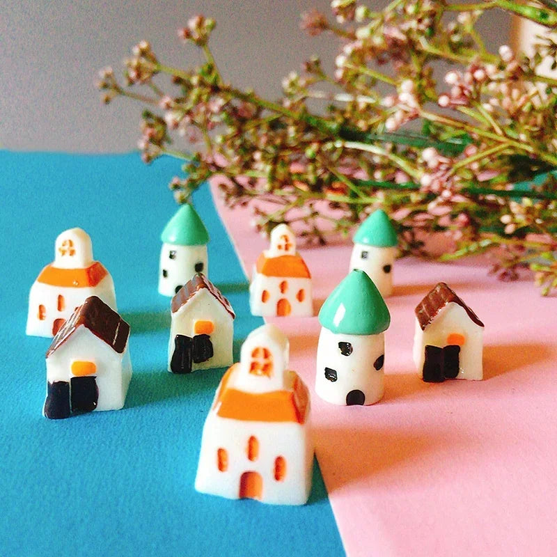 9 pcs mini house/little trees/miniatures cottage/shabby /cute/ fairy garden/gnome/moss terrarium home decor/crafts supplies