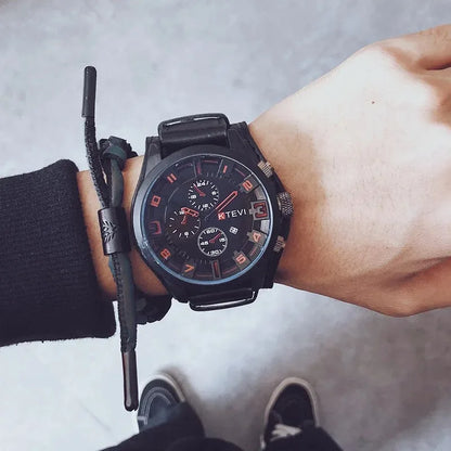 Retro Men's Watches High-end Luxury Man Watch PU Leather Strap Date Business Quartz Watch Big Dial Military tactical Wristwat