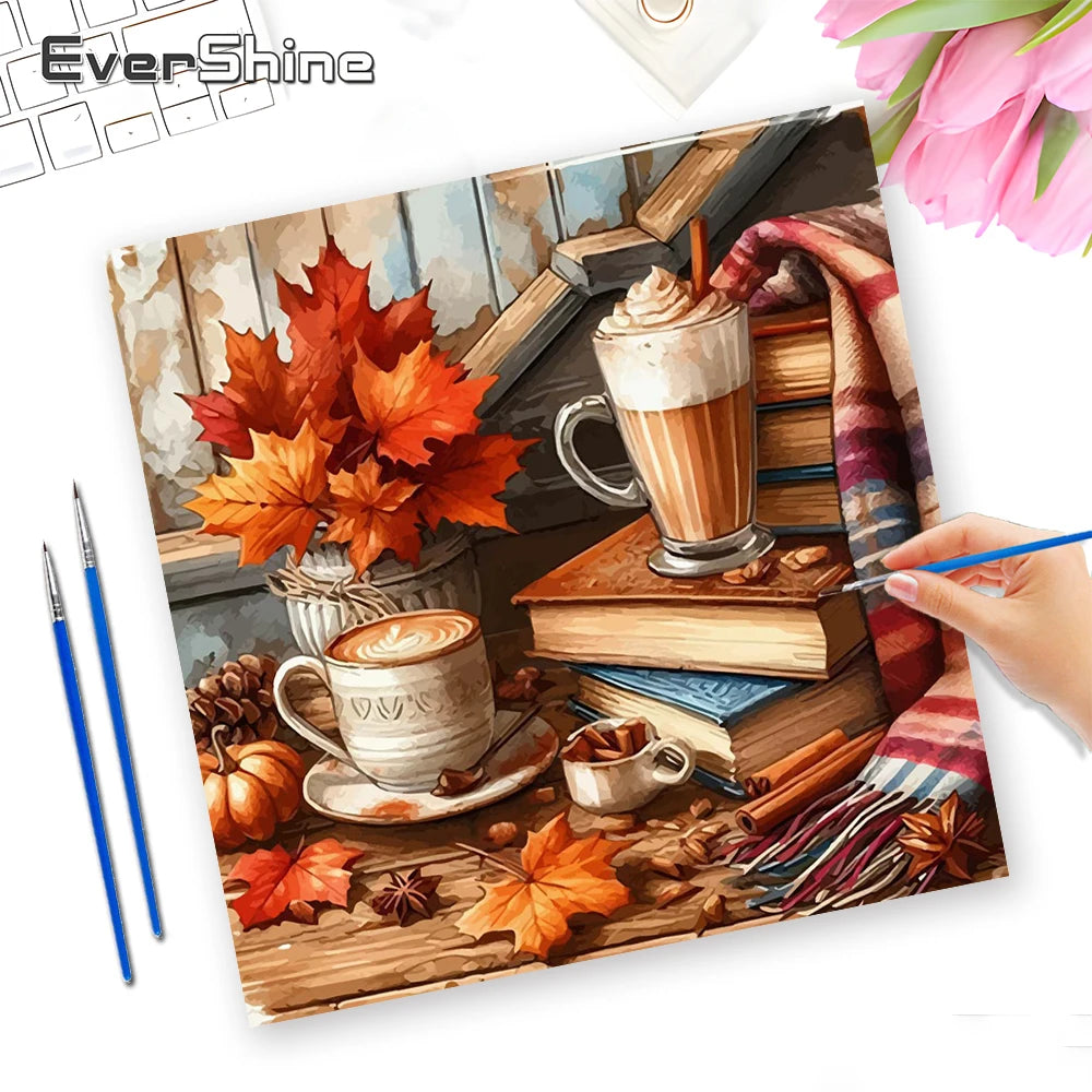 Evershine Drawing By Numbers Set Landscape Digital Oil Painting Autumn Leaves No Frame Coloring Coffee Picture Home Decoratio