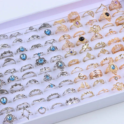 20Pcs/Lot Vintage Bohemia Geometry Flowers Leaf Rings For Charm Women Mix Style Color Fashion Jewelry Gift Accessories - mix 