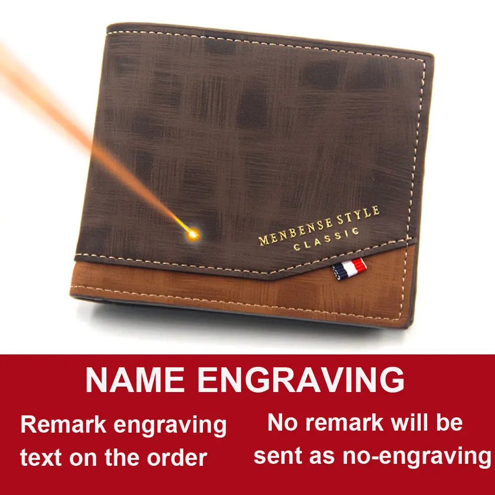 Free Name Engraving Men Wallets Slim Coin Pocket Photo Holder New Short Small Male Wallet Card Holder Frosted Leather Men Pur