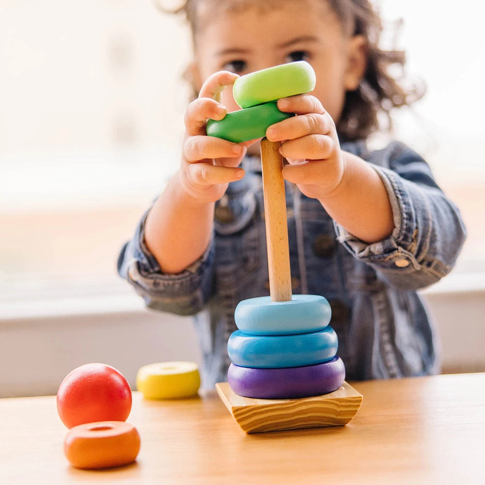 Rainbow Stacker Wooden Ring Educational Toy Kids Tower Stack Up Blocks Color Shape Game Baby Montessori Toys for Children Gif