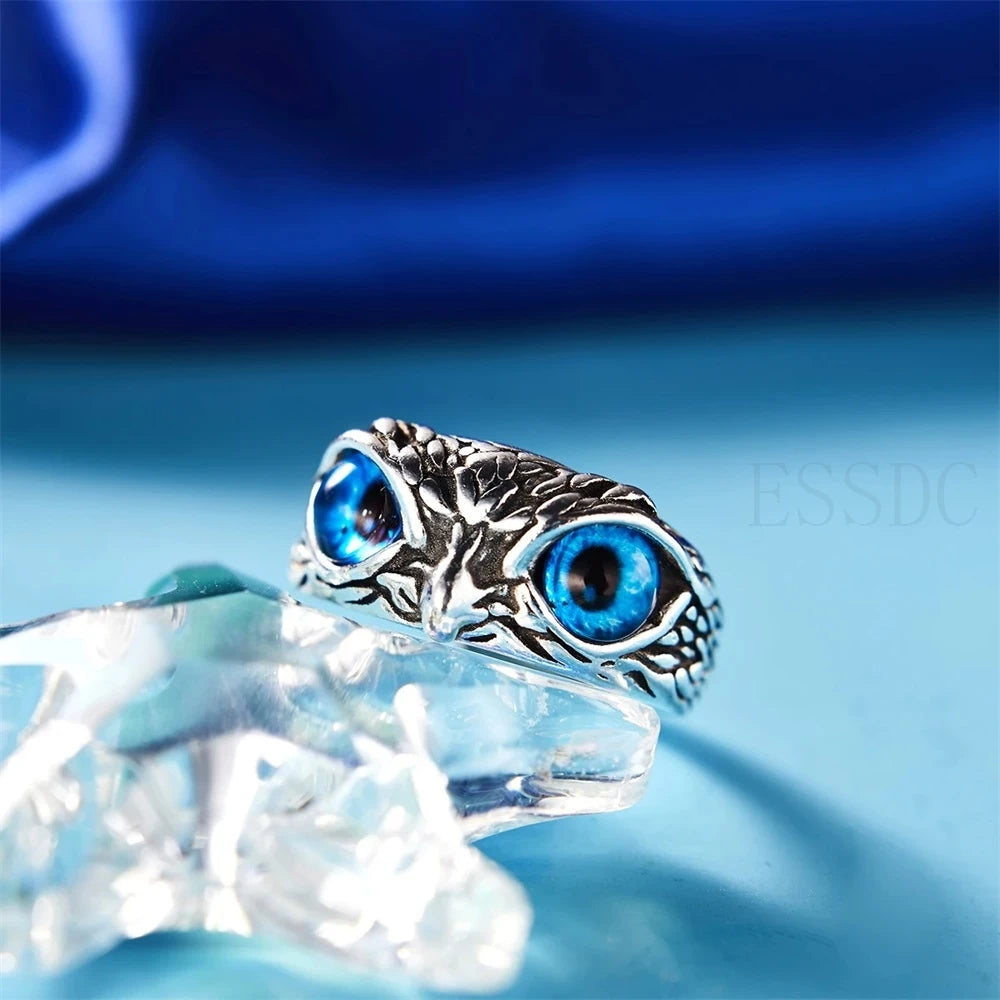 Rare Vintage Owl Carved Tibet Silver Ring for Men Cute Animals Youth Gothic Adjustable Fashion Women Jewelry Accessories Gift