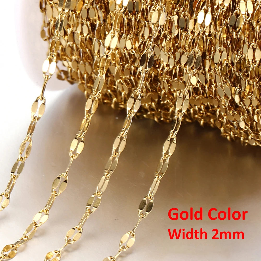 No Fade 2Meters Stainless Steel Chains for Jewelry Making DIY Necklace Bracelet Accessories Gold Chain Lips Beads Beaded Chai