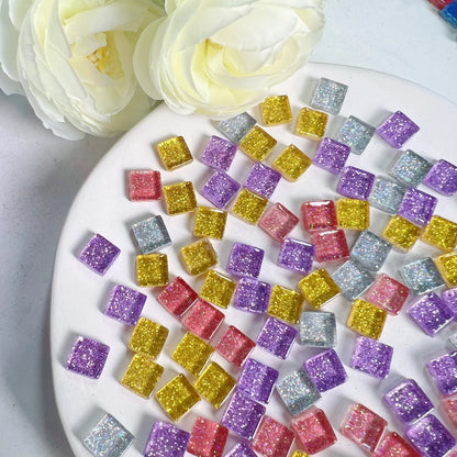 Mosaic Tiles for Crafts Blue Shine Assorted Color 50pcs Glass Glitter Mosaic Supplies Pieces Bulk Square Shape Home Decoratio