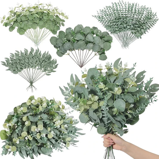 20pcs Eucalyptus Leaves Stems Artificial Plant Bouquet Fake Flowers for Home Decor DIY Floral Arrangement Wedding Decoration