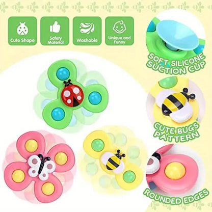 Childrens Interactive Bug Flower Suction Cup Top Toy Cartoon Suction Cup Spinning Baby Toy Educational Fun Play