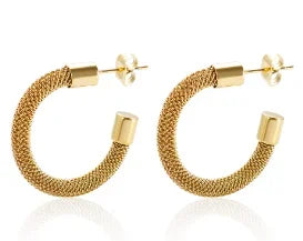 Shiny Zircon Hoop Earrings for Women Trendy Golden Stainless Steel Circle Earring Jewelry Pendientes - D48