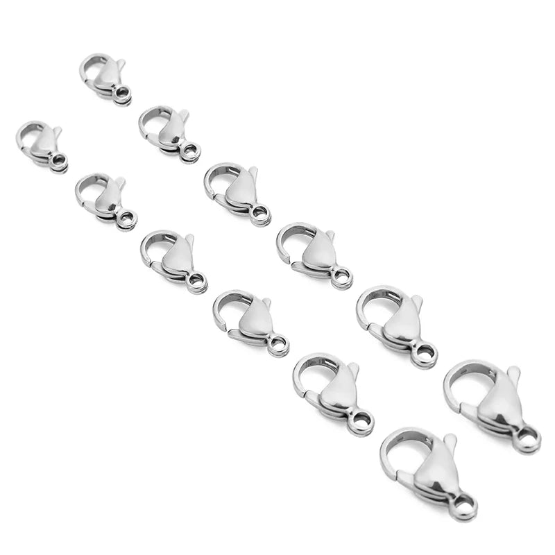 50pcs Stainless Steel Lobster Clasps Hooks for Necklace Bracelet Chains DIY Fashion Jewelry Making Findings Supplies 10mm/12m