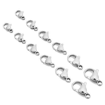 50pcs Stainless Steel Lobster Clasps Hooks for Necklace Bracelet Chains DIY Fashion Jewelry Making Findings Supplies 10mm/12m