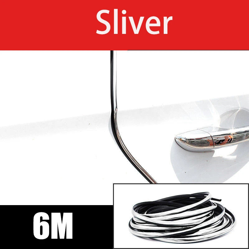 6M Car Door Chrome Moulding Trim Strip Edge Scratch Guard Protector Cover Strip Roll Chrome Styling Moulding Trim Strip - 6M 