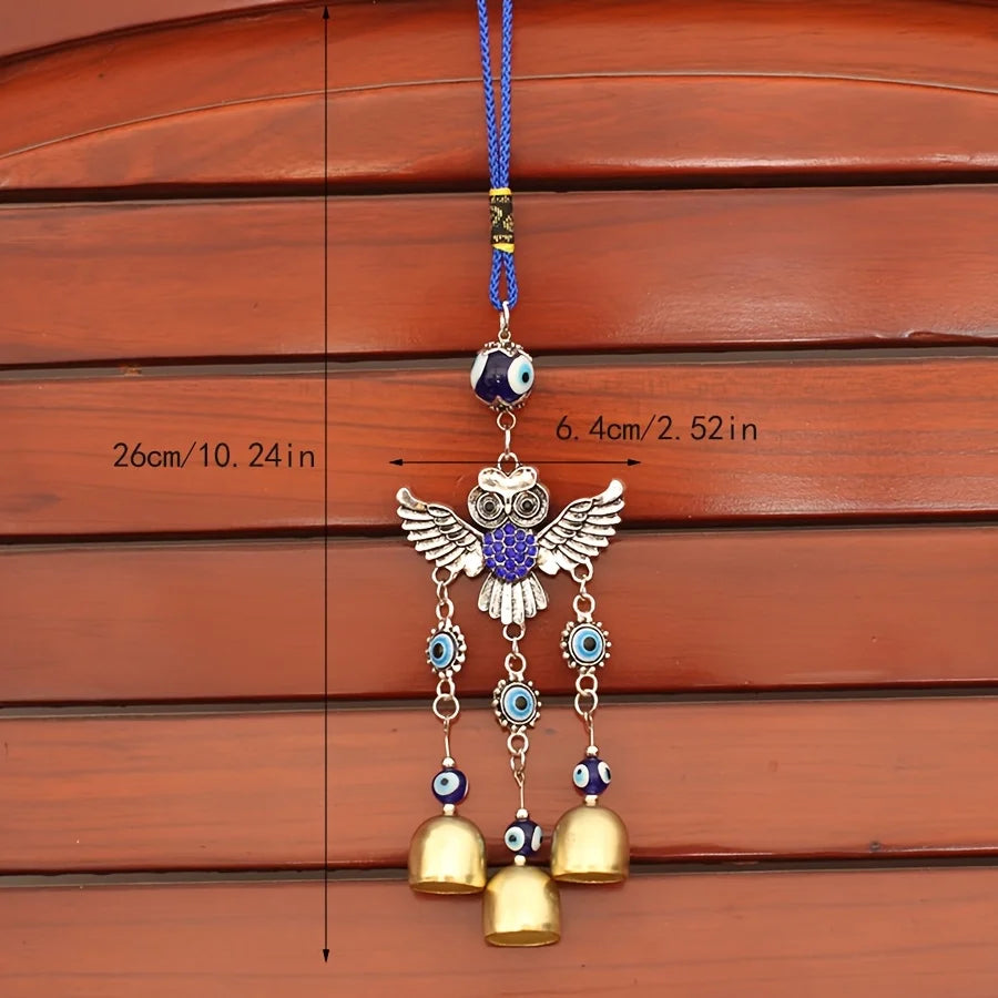 1pc blue eye spread wing owl bell wind chime for outdoor courtyard corridor window lattice wall car decoration birthday gift