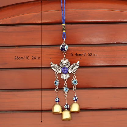 1pc blue eye spread wing owl bell wind chime for outdoor courtyard corridor window lattice wall car decoration birthday gift